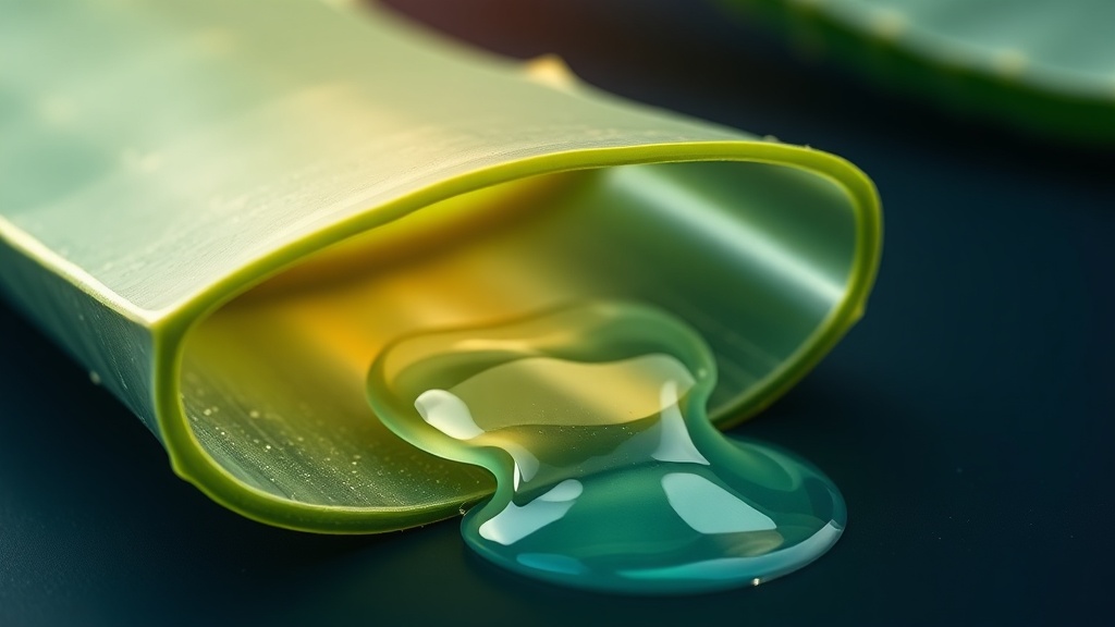 Conceptual illustration of an aloe vera leaf and a calm oral rinse