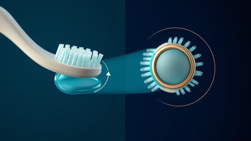 Bristles of a powered and a manual toothbrush disrupting a layer of dental plaque