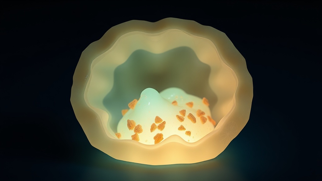 A soft, putty-like forming tonsil stone of debris and biofilm in a crypt
