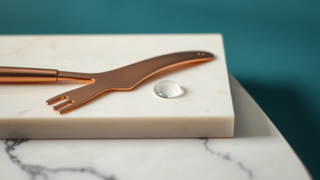 A copper tongue scraper, the mechanical tool used to remove the tongue biofilm behind bad breath