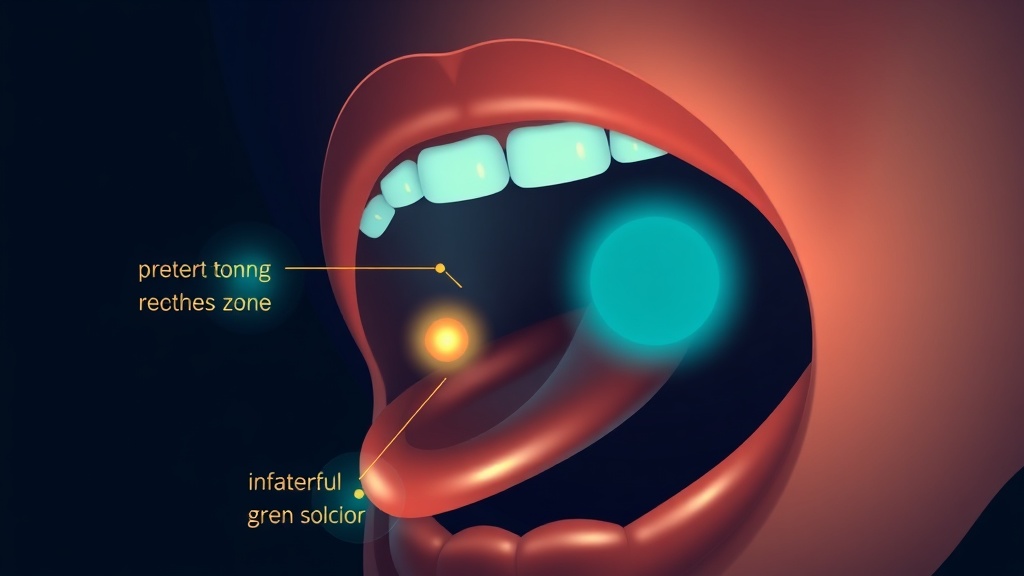 Illustration of the four common hiding places for persistent breath odour in the mouth