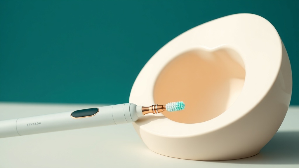Soft electric toothbrush head positioned gently along a model gumline