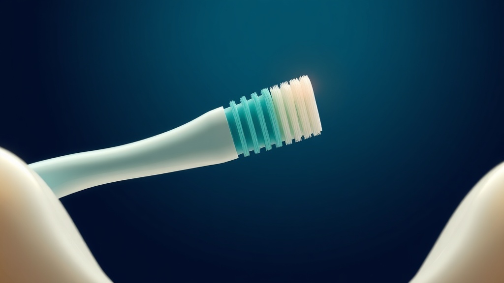 A soft-bristled compact-head manual toothbrush shown reaching behind the back molars