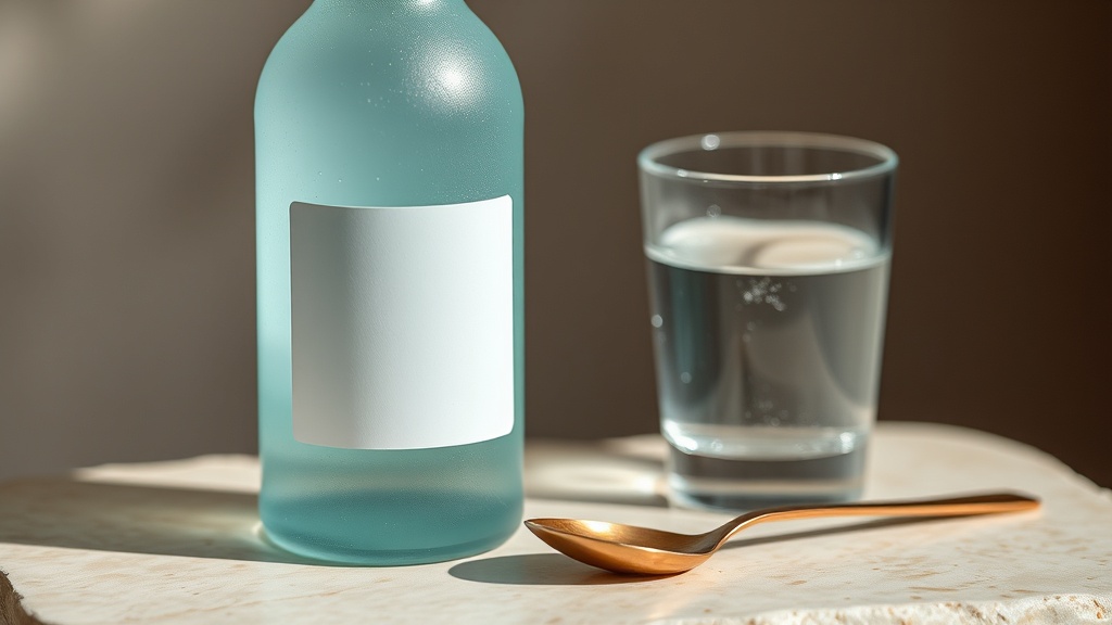 An alcohol-free fluoride mouthwash beside a glass of water