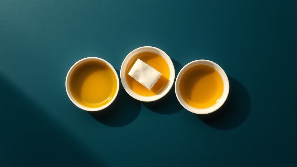 Three small dishes of sesame, coconut and sunflower oil shown side by side
