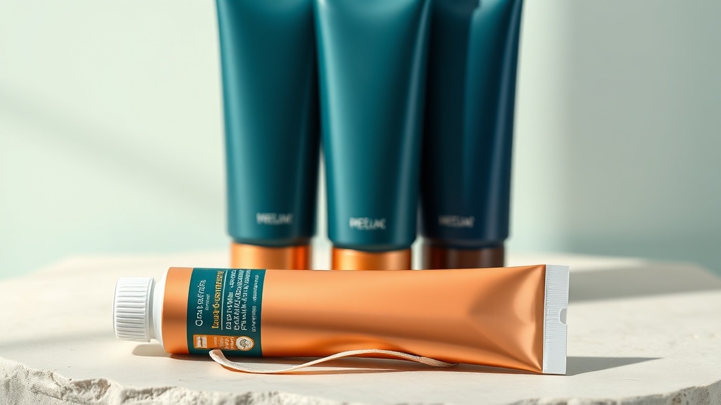 Three unbranded toothpaste tubes arranged to show different active ingredients