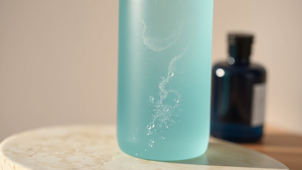 Bottle of teal oxygenating mouth rinse with fine bubbles