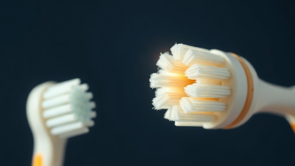 Macro comparison of a small soft child toothbrush head beside a larger adult head