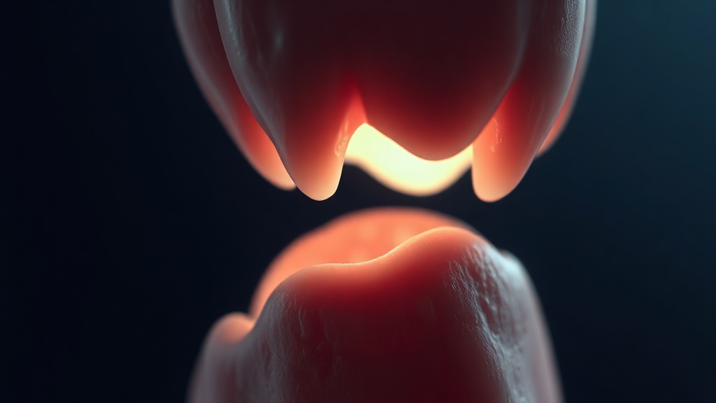 Warm dimensional concept of an inflamed pregnancy gum margin with fragile surface blood vessels