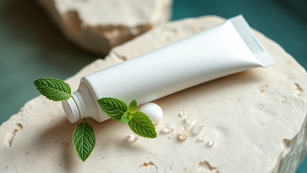 Premium fluoride-free toothpaste tube with mint leaves