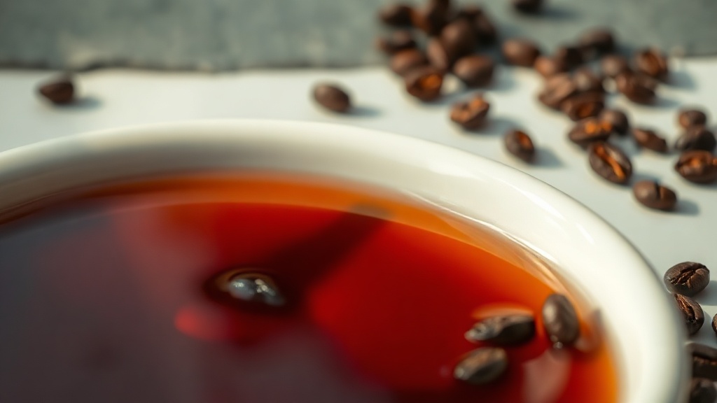Dark tea and coffee meeting a pale enamel-like surface, with a warm brown tide line forming along the waterline