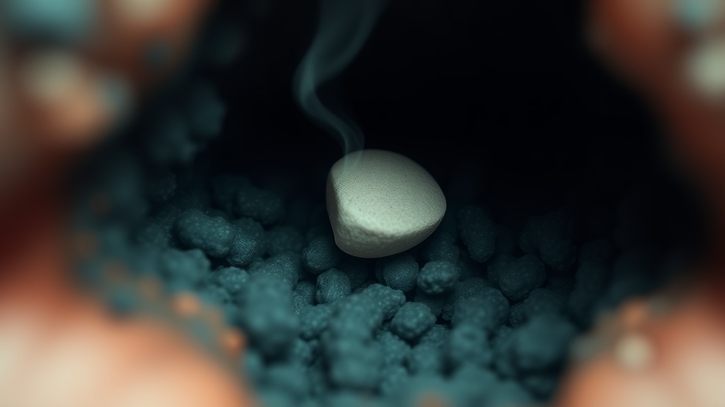 Diagram of anaerobic bacteria in a tonsil crypt producing volatile sulfur compounds that cause odour