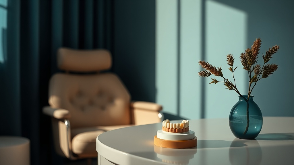 A calm periodontology consultation room in soft natural light