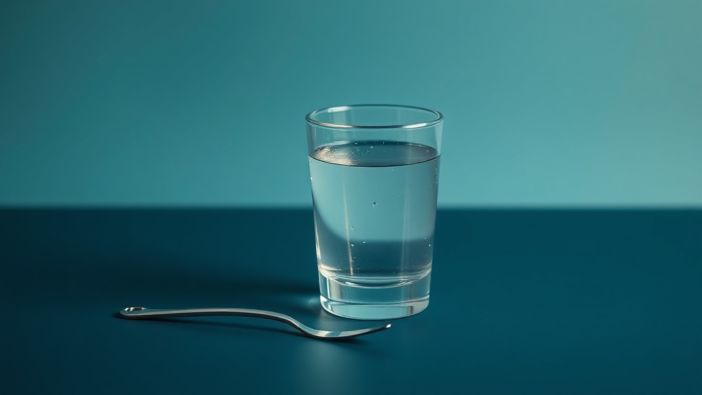 A soft tongue scraper resting beside a glass of water, suggesting gentle daily freshness care
