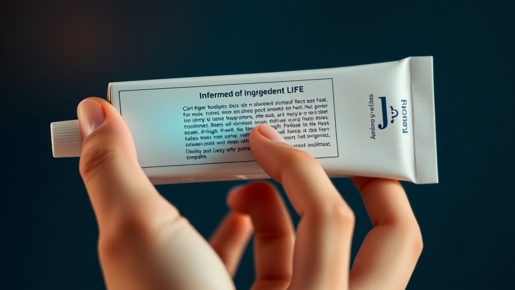 A tube of toothpaste being read for its active ingredient panel