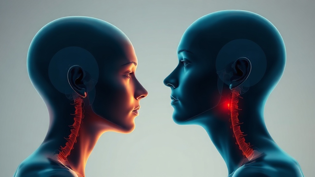 Side-profile comparison of forward head posture versus a corrected head-over-shoulders position