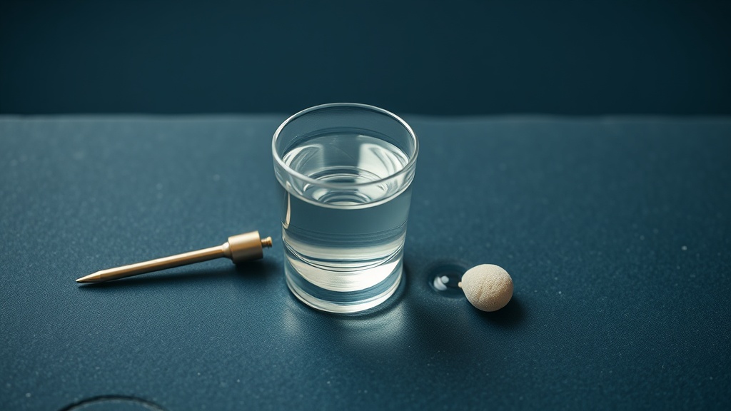 A low-pressure water irrigator and glass of water arranged as a daily tonsil-care ritual