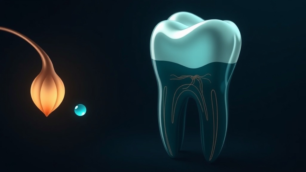 Conceptual illustration of eugenol from a clove settling over a tooth and quieting the nerve