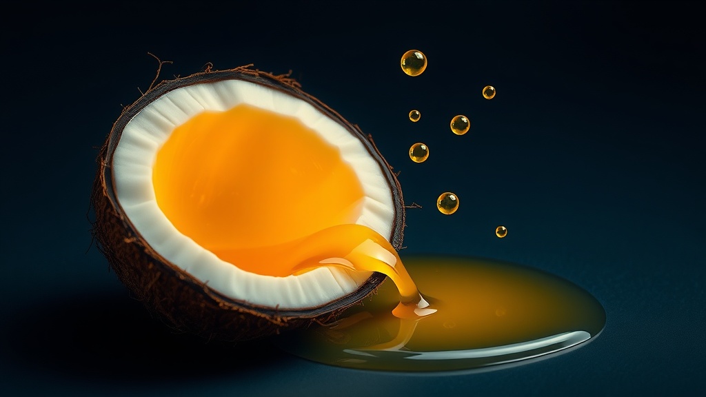 Conceptual illustration of coconut oil droplets rich in lauric acid trapping bacteria