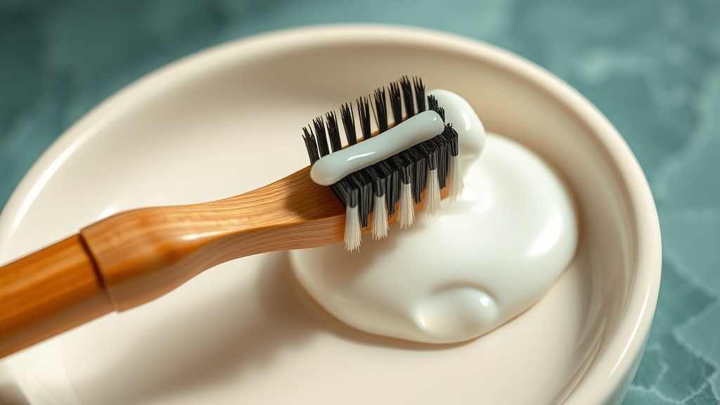 Close-up of a toothbrush with pearl-white mineral paste