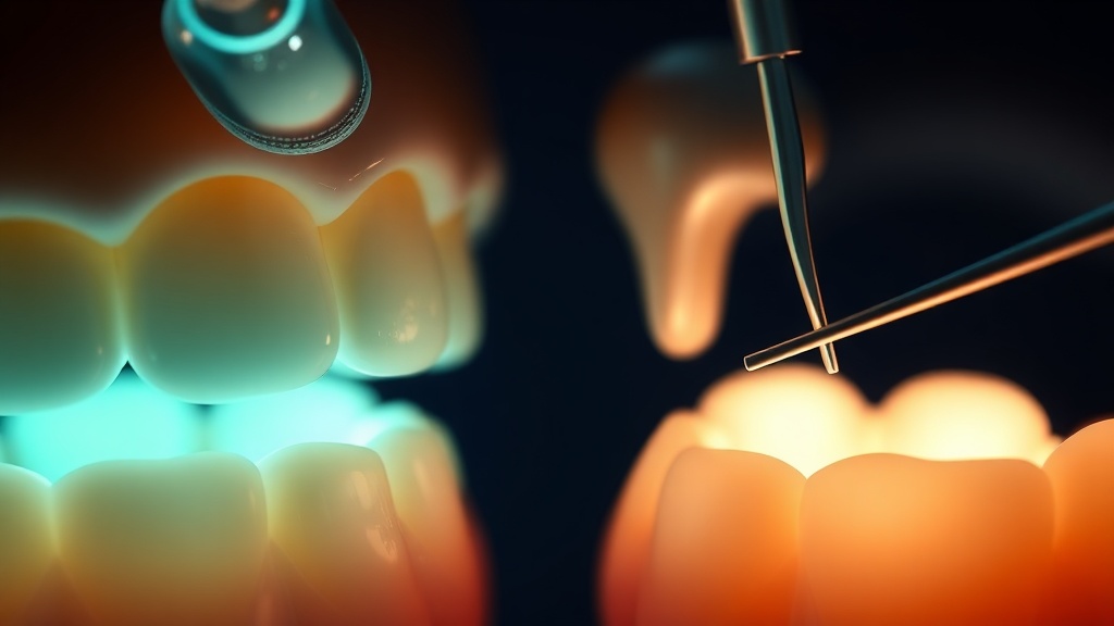 Conceptual dimensional image comparing an above-gumline polish with a below-gumline deep clean