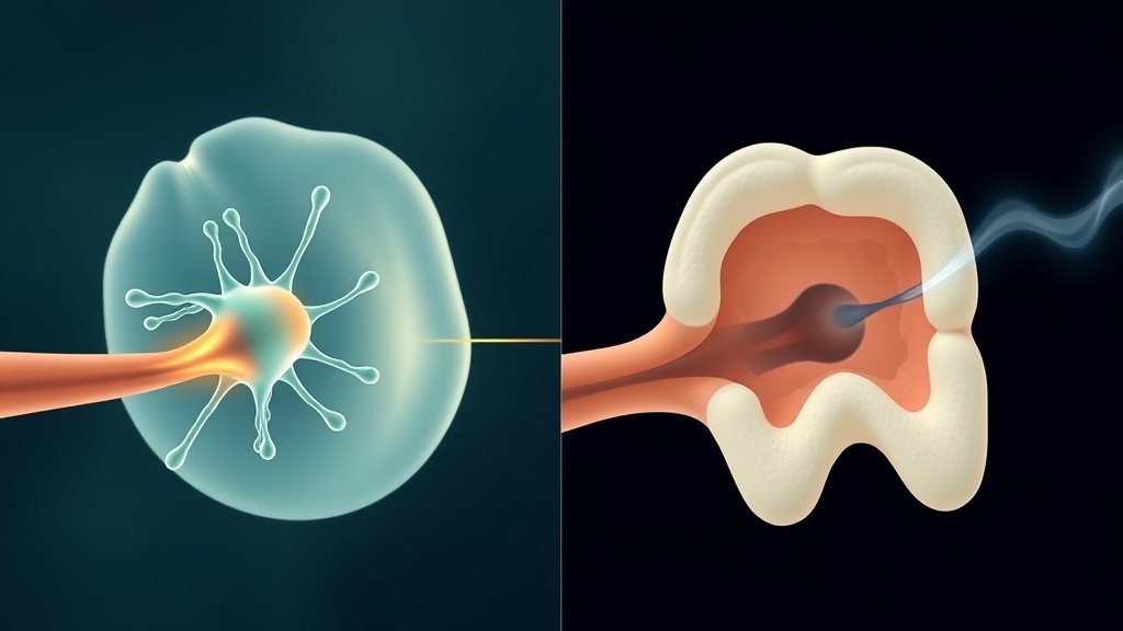Split diagram showing potassium calming a nerve on one side and a mineral plug sealing a tubule on the other