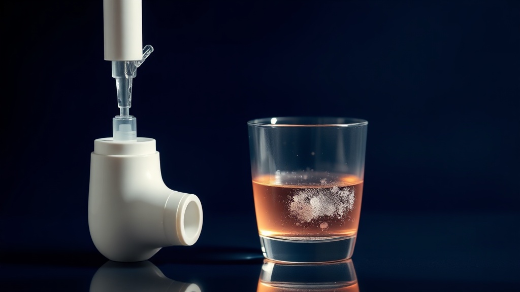A low-pressure irrigator tip and a glass of warm salt water for soothing the throat