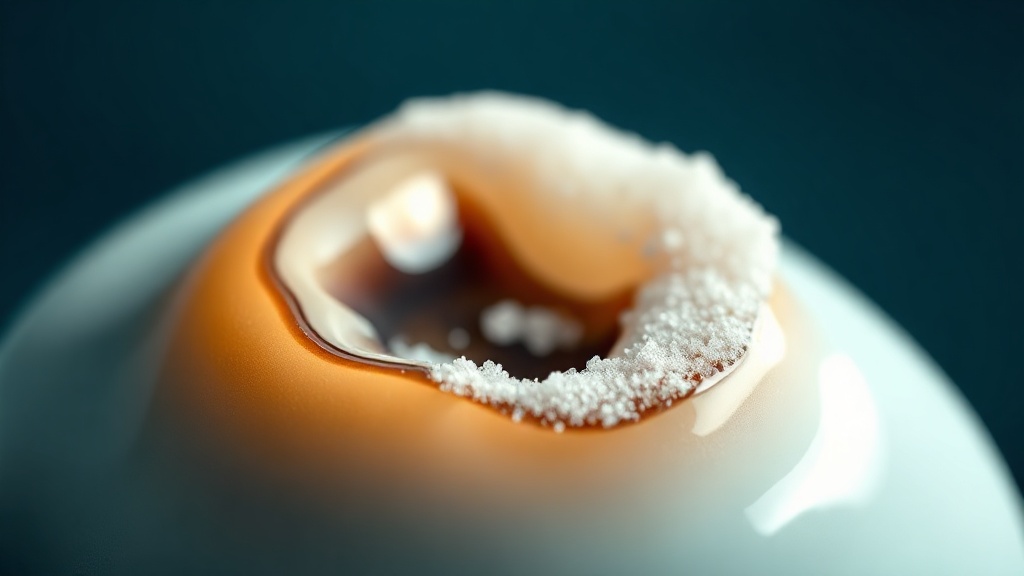 Fine white mineral particles gently polishing a tooth surface as dark coffee stain lifts away