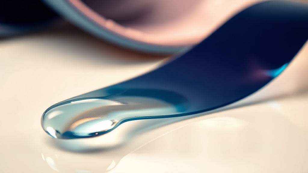 A glossy ribbon of clear moisturizing gel with a single droplet on a cream surface