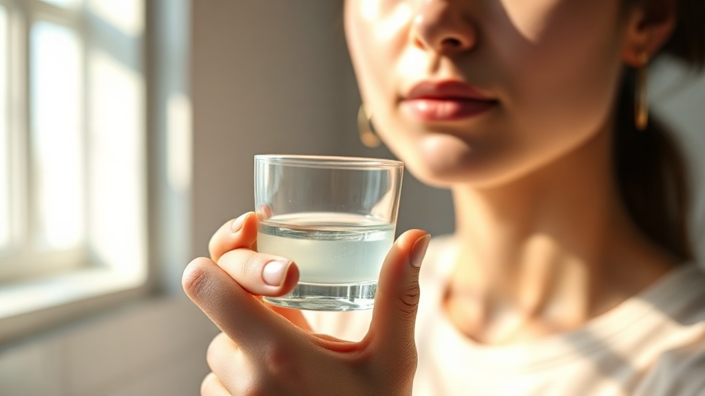 A person in soft morning light holding a small glass of coconut oil up to the window