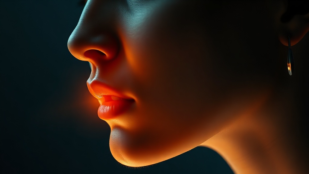 Conceptual illustration of a sealed mouth with a blocked nasal passage signalling restricted airflow at night