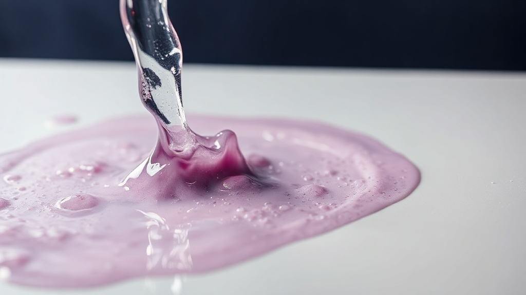 A water stream washing a soft violet tint off a smooth white surface