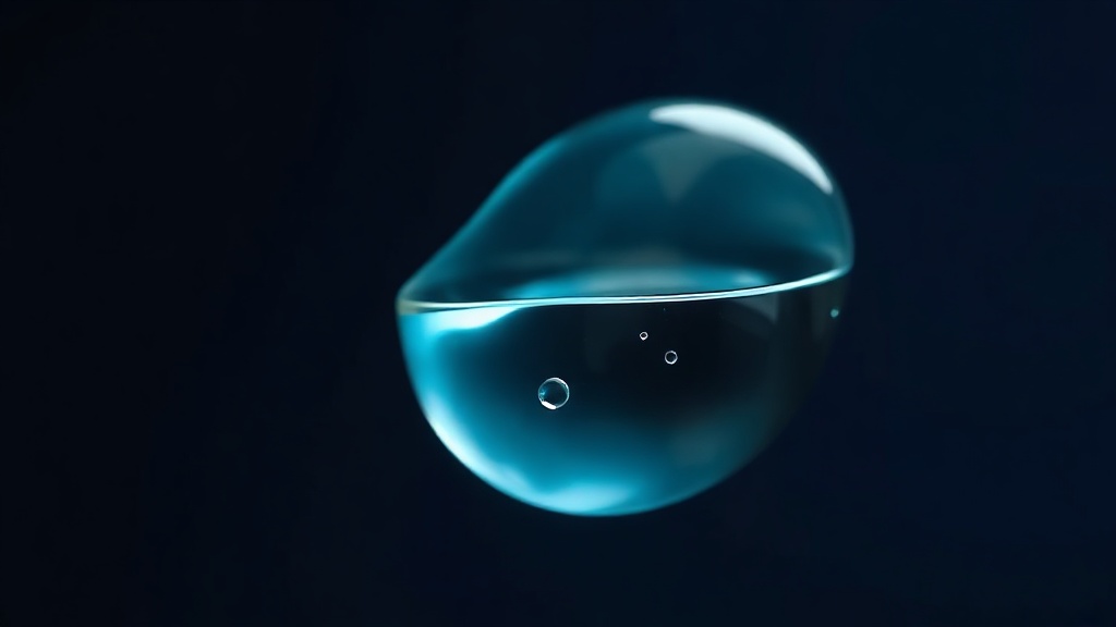 A luminous teal droplet thinning into a fine film, suggesting reduced saliva