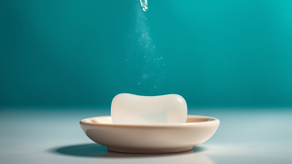 A fine mist of oral spray above a single lozenge on a cream dish