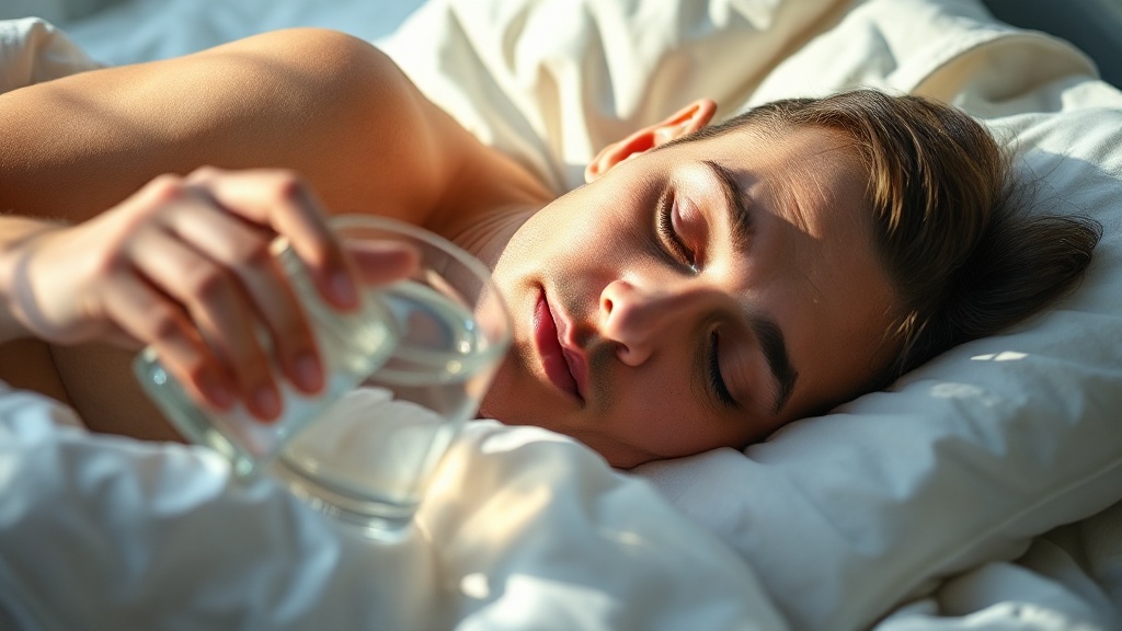 A person waking at dawn reaching for a glass of water