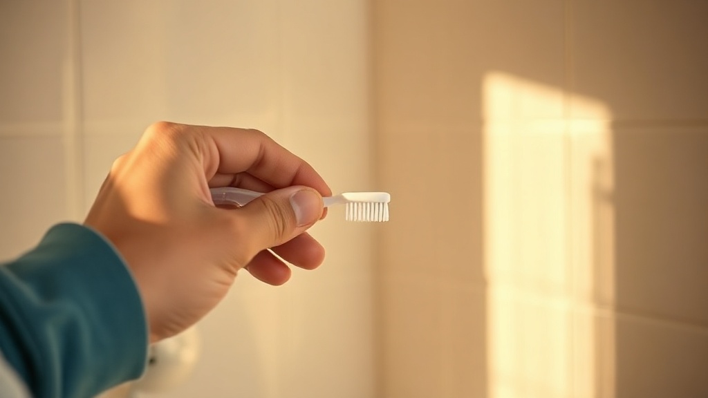 An adult hand squeezing a pea-size amount of toothpaste onto a small child toothbrush