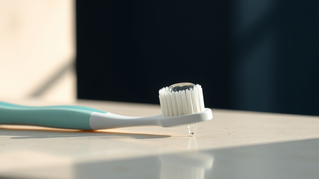 Close-up of a soft toothbrush and interdental brush at the gumline in warm natural light