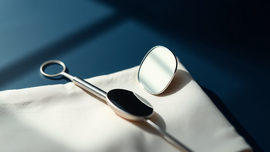 A clean dental scaling instrument resting on sterile cloth in warm editorial light