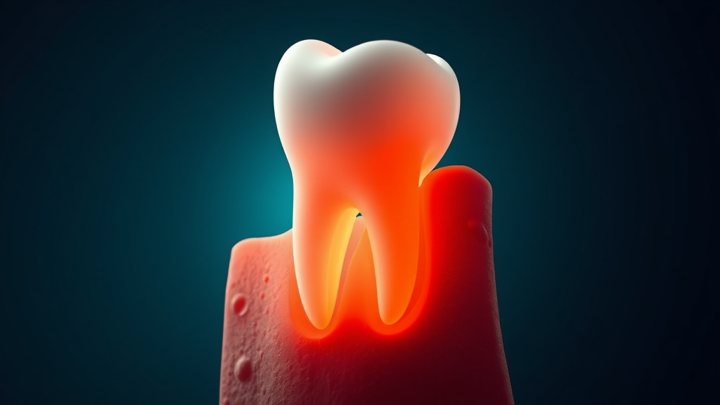 Cross-section showing a gum margin receded below the enamel line, exposing the root