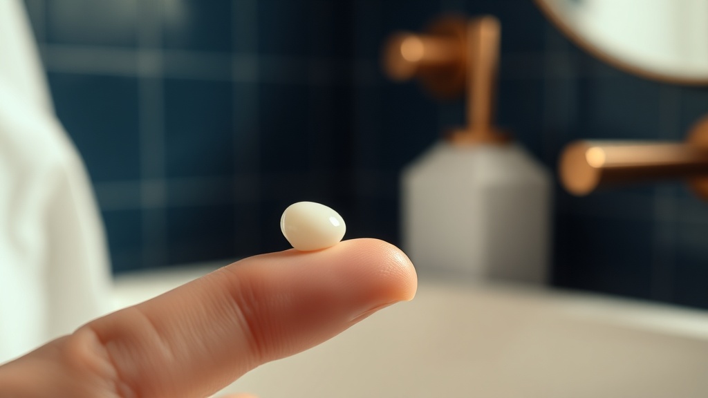 A fingertip pressing a small dab of desensitising paste onto a tooth at the gum line