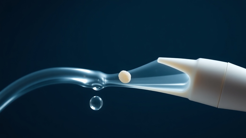A gentle low-pressure water stream clearing debris from a tonsil crypt