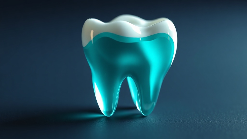 Cross-section of a molar with translucent sealant resin filling the deep pits and fissures