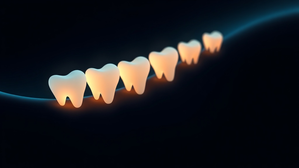 Conceptual illustration of baby teeth emerging in sequence along a gentle timeline
