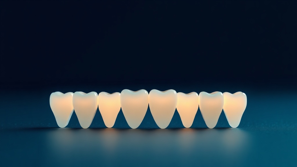 A softly glowing smaller set of baby teeth giving way to a larger adult set