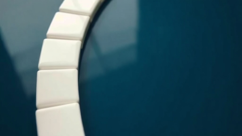 A gradient row of enamel-toned tiles shifting from warm cream to bright pearl white in a gentle arc