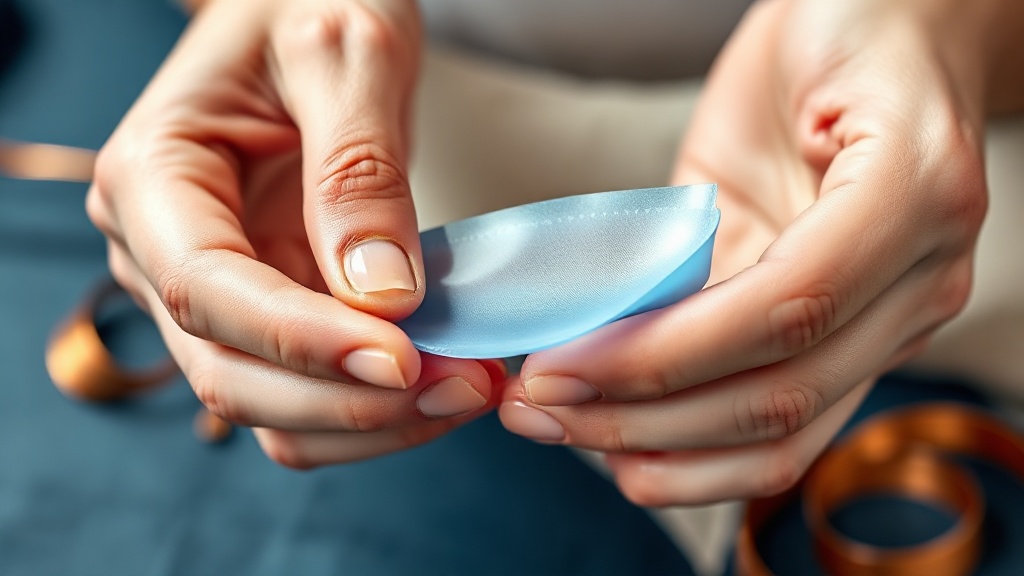 Hands peeling a translucent gel whitening strip from its backing liner