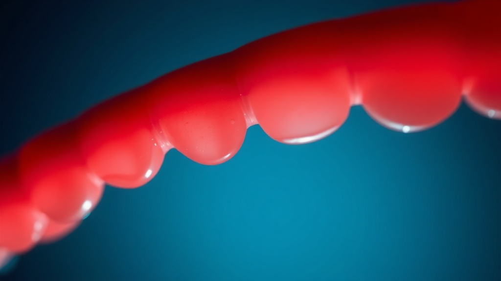 A luminous depiction of gum tissue calming from inflamed to healthy over time