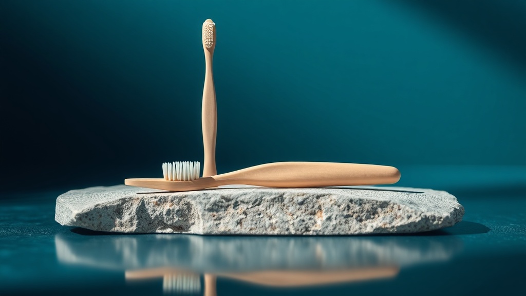 Soft toothbrush, interdental brush and desensitising paste arranged in calm light