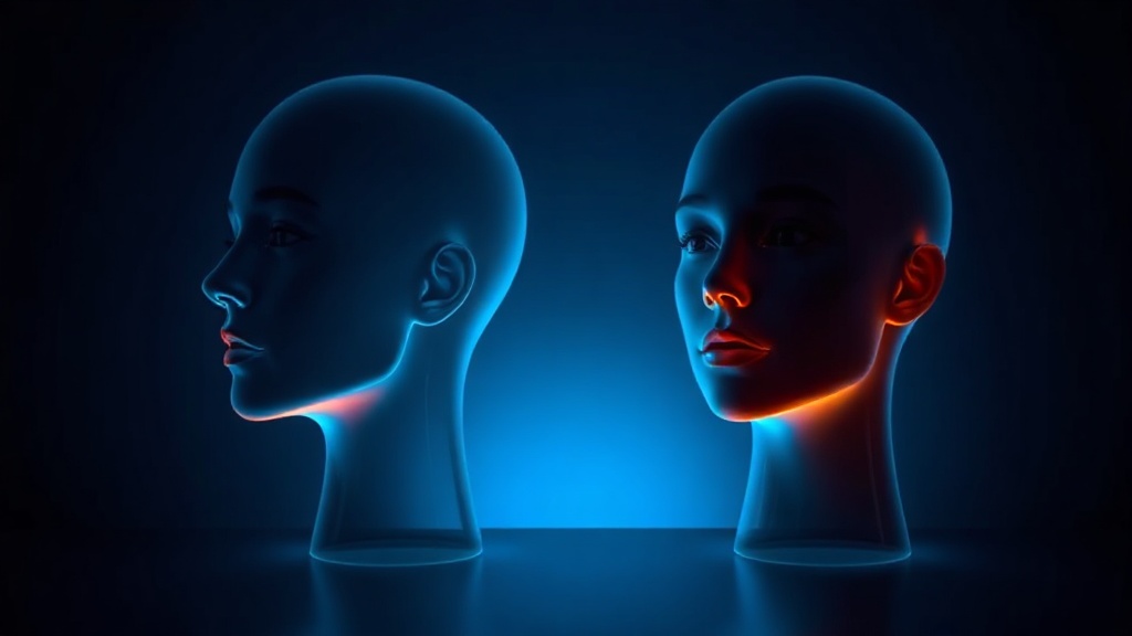 Conceptual comparison of a softer and a more sculpted face silhouette