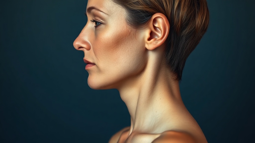 Calm profile of an adult with upright head-and-neck posture